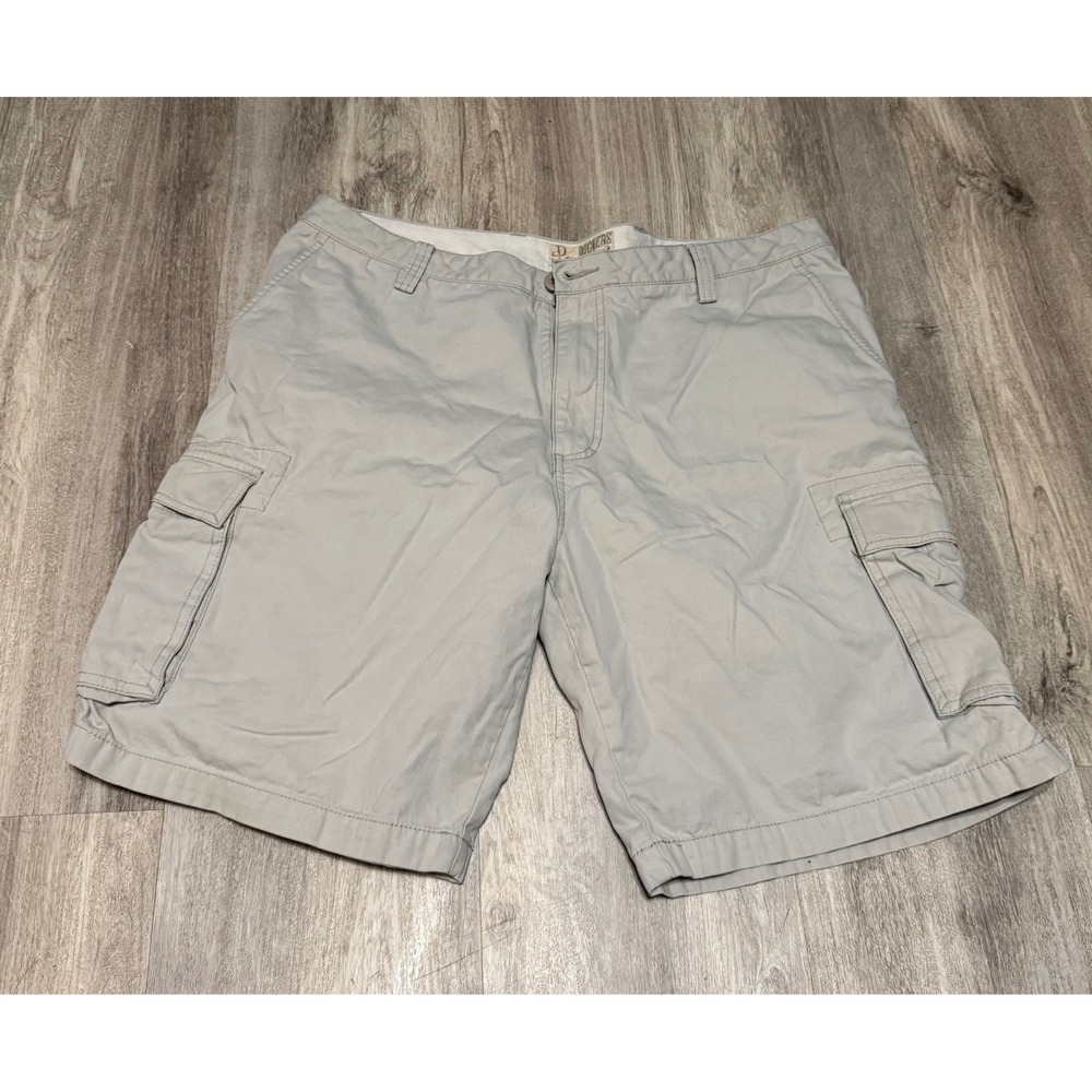 Dockers D4 Relaxed Fit Cargo Shorts Mens 40 Grey Flat Front Cotton Twill Washed